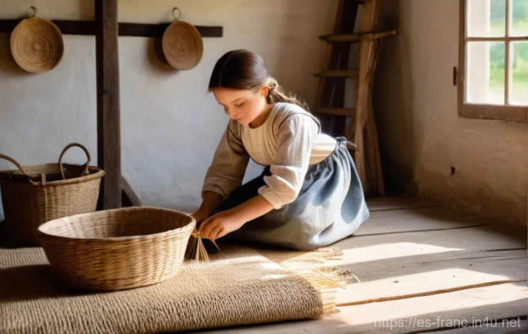 프랑스 산업혁명과 경제 변화 - **Prompt:** A serene, sunlit rural cottage interior in 18th-century France, depicting a peasant fami...
