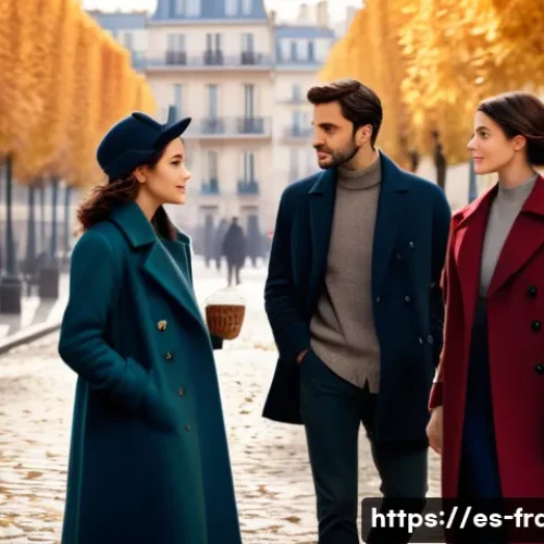 프랑스에서 인기 있는 TV 프로그램 - A sophisticated French television drama scene set in a detailed Parisian street with autumn leaves f...