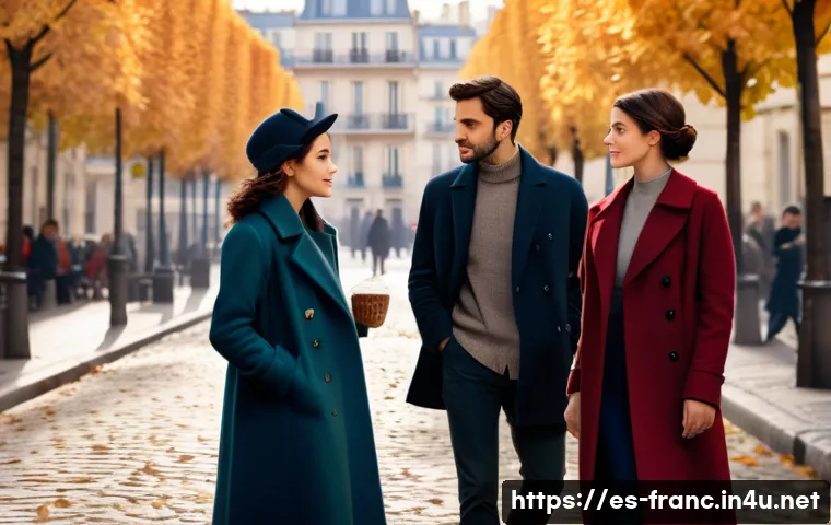 프랑스에서 인기 있는 TV 프로그램 - A sophisticated French television drama scene set in a detailed Parisian street with autumn leaves f...
