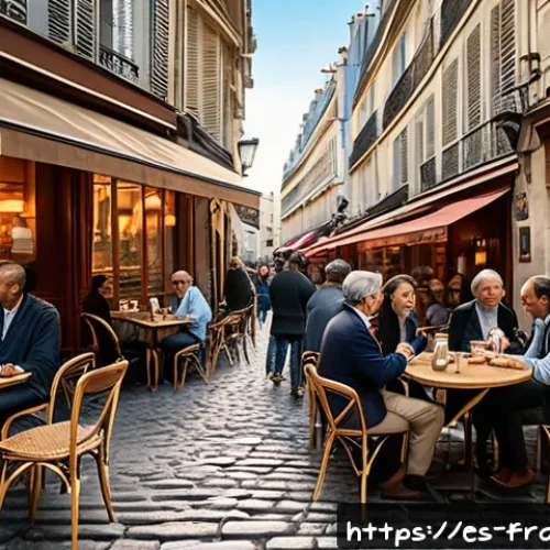 프랑스인의 민족성 및 사회 문화 - A lively Parisian caf&eacute; scene in the afternoon, filled with diverse groups of people engaged in anima...