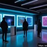 프랑스의 현대 예술가 및 작품 - A futuristic French art gallery interior featuring immersive augmented reality installations that in...