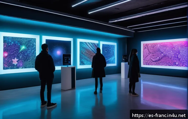 프랑스의 현대 예술가 및 작품 - A futuristic French art gallery interior featuring immersive augmented reality installations that in...