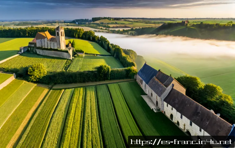 프랑스의 지역별 역사적 특징 - Photorealistic wide-angle view of northern France’s medieval heritage, a dramatic stone fortress ove...